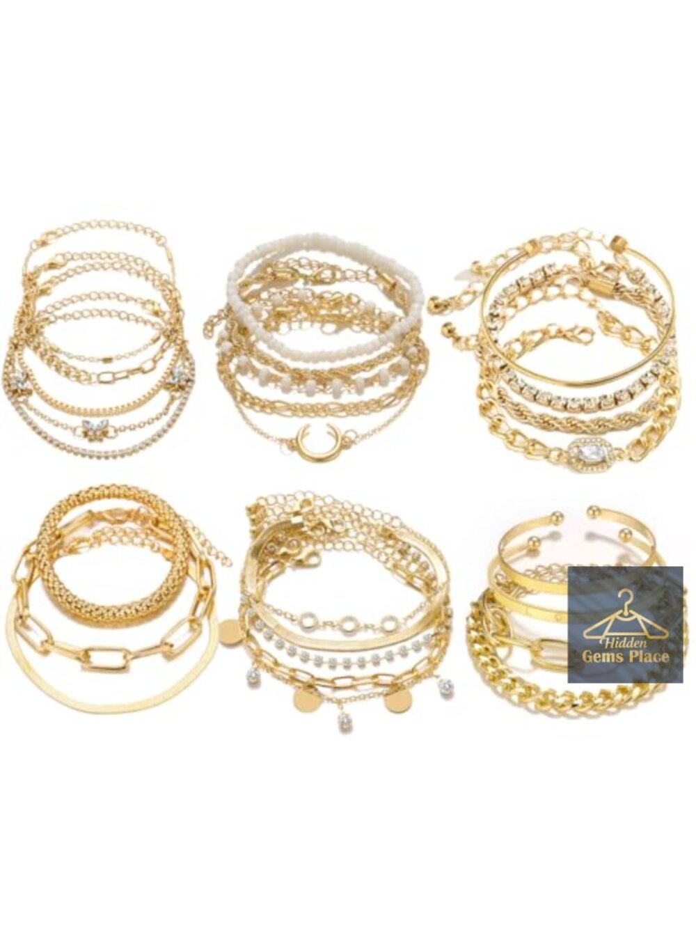 28pcs Gold Plated Link Bracelet Set for Women